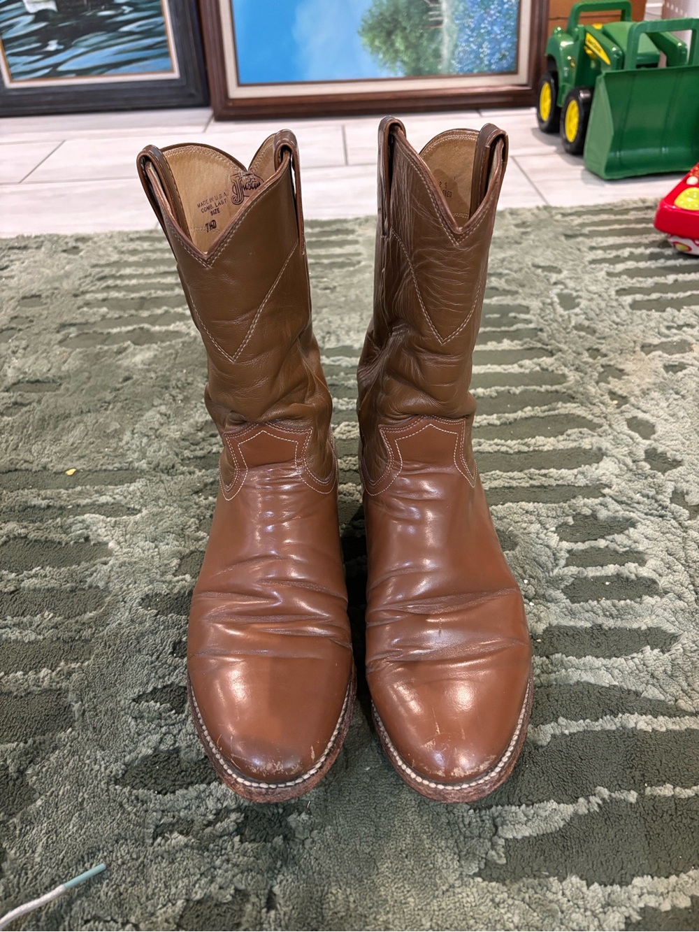 Vintage justin brown leather western roper boot- women size 7.5